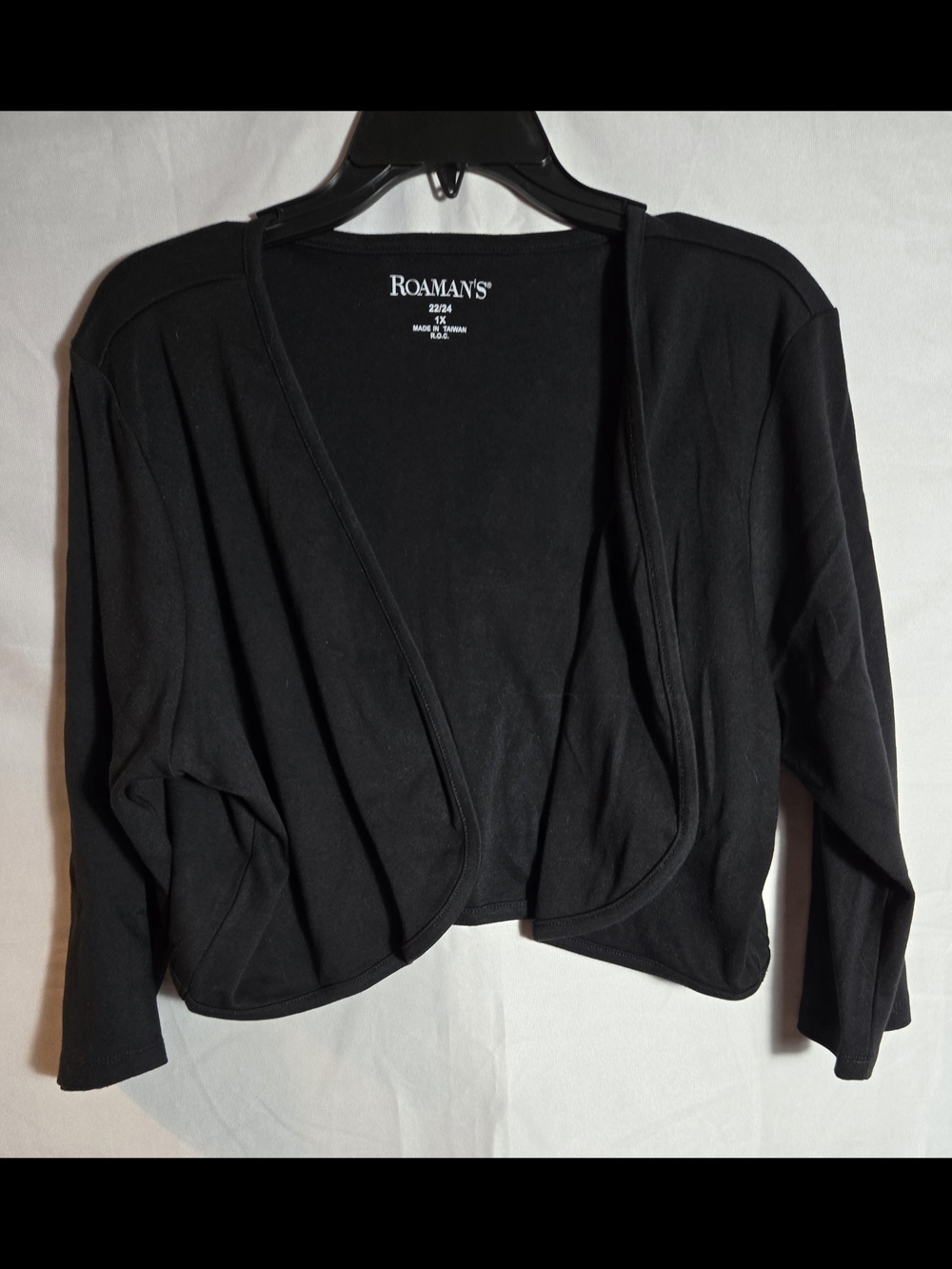 Roaman's Black Open-Front Cropped Cardigan